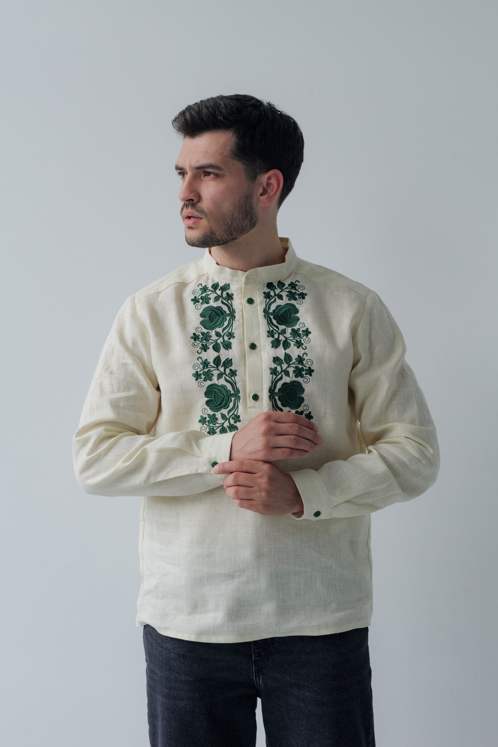 Linen Vyshyvanka Shirt for Men | Embroidered Ukrainian Traditional Shirt