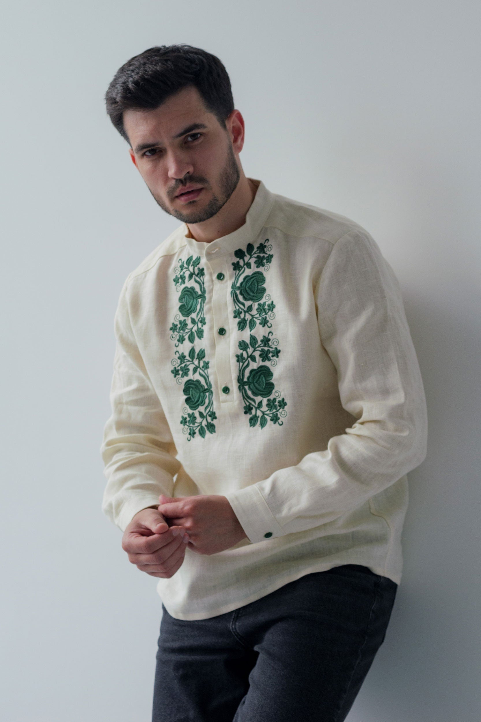 Linen Vyshyvanka Shirt for Men | Embroidered Ukrainian Traditional Shirt