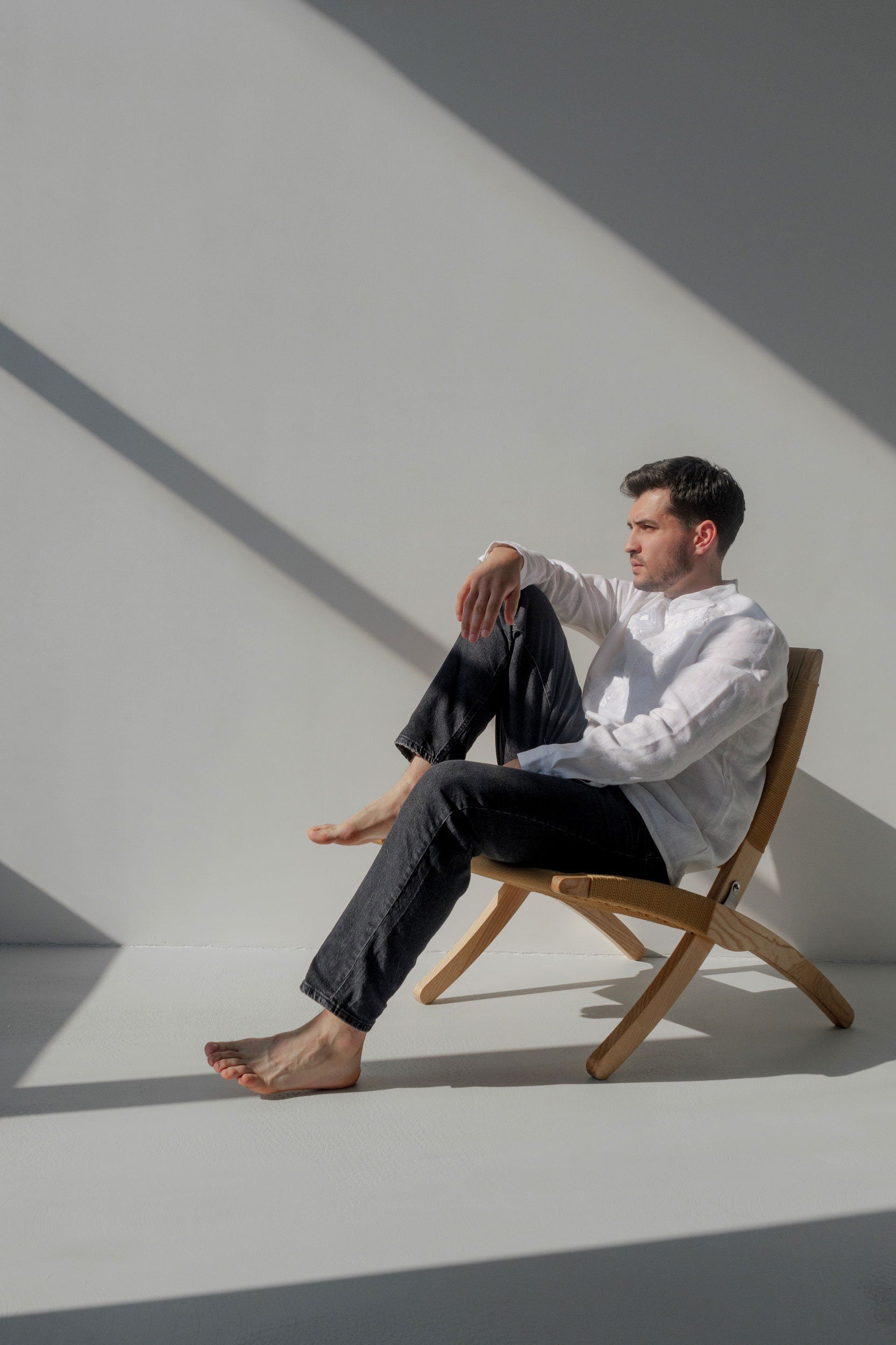 Men's White Linen Vyshyvanka Shirt - Embroidered Ukrainian Tradition