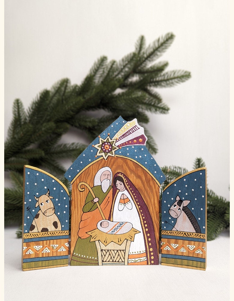 Wooden Triptych "House" Christmas Decor , Mom, and Easter