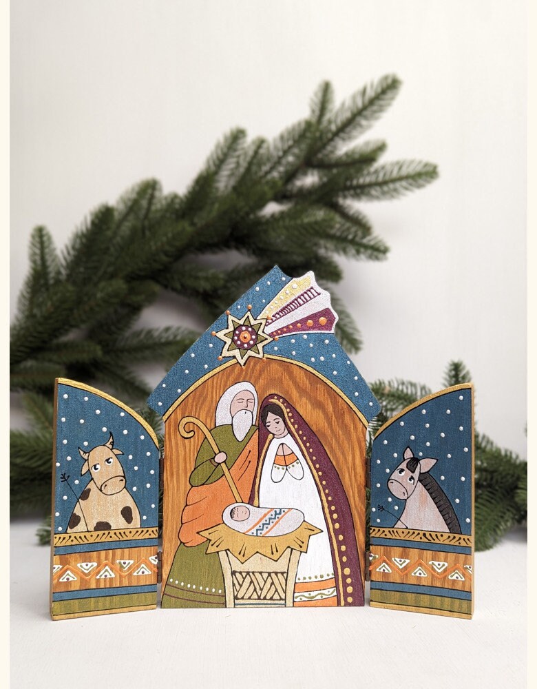 Mothers Day Wooden Triptych "House" - Holy Family Decor