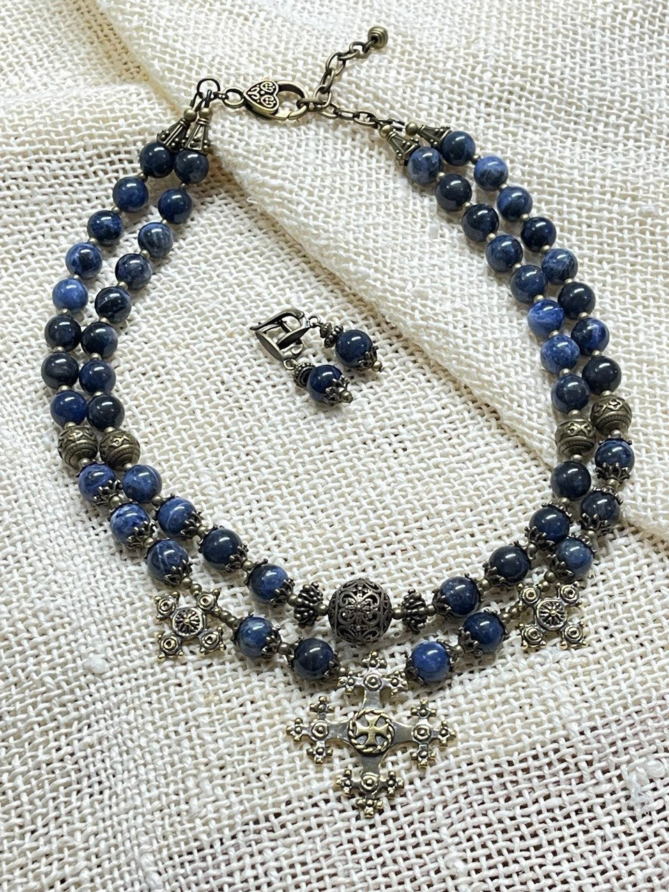 Ukrainian Traditional Blue Multilayer Necklace - Handmade Ethnic Jewellery