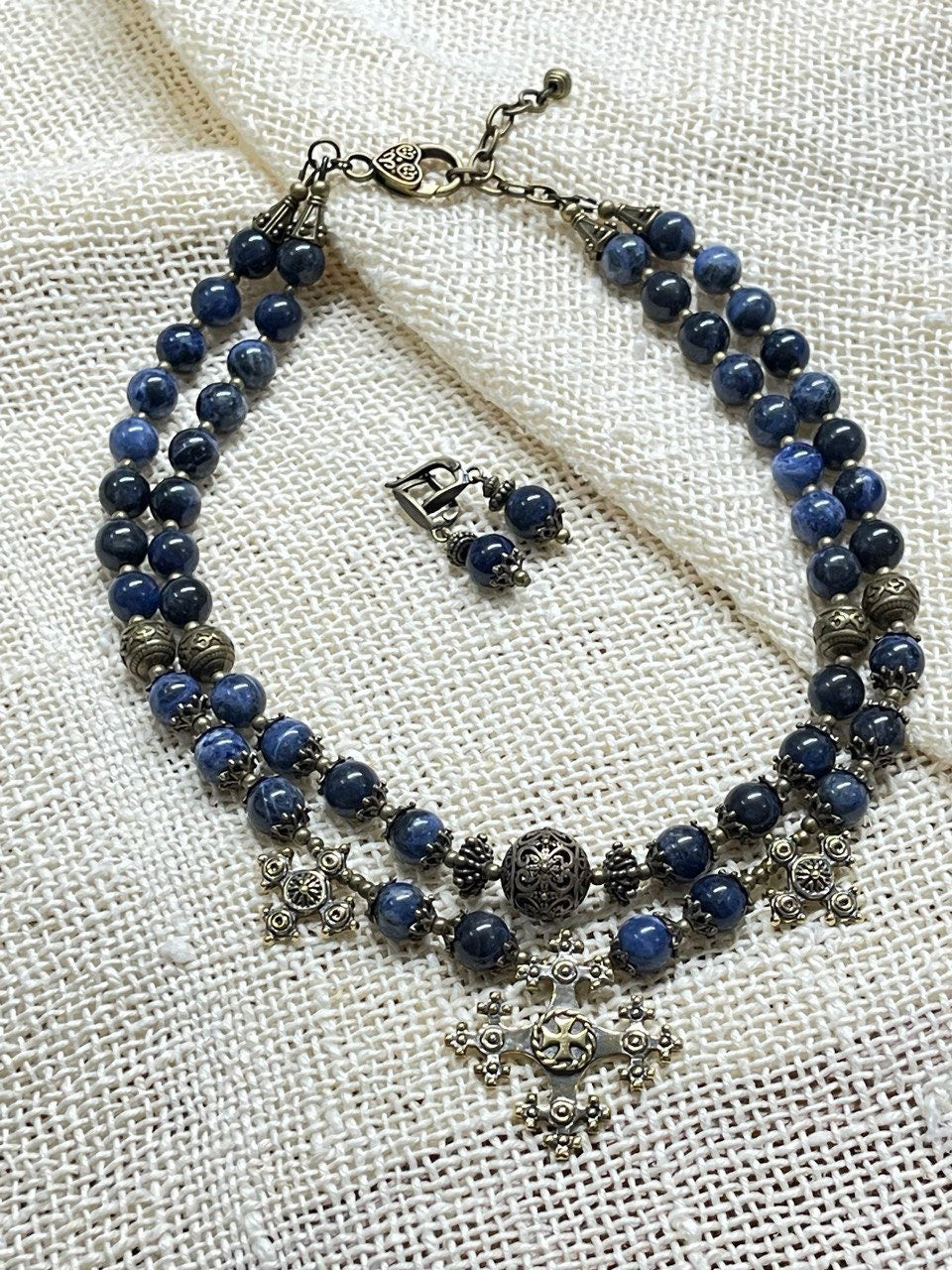 Ukrainian Traditional Blue Multilayer Necklace - Handmade Ethnic Jewellery