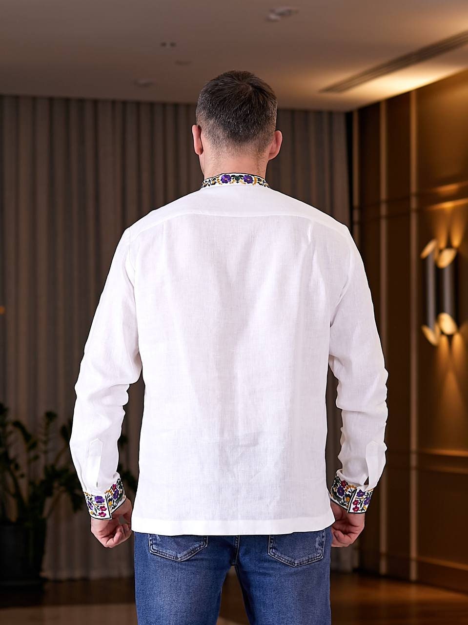 Ukrainian Men's Embroidered White Linen Vyshyvanka Shirt