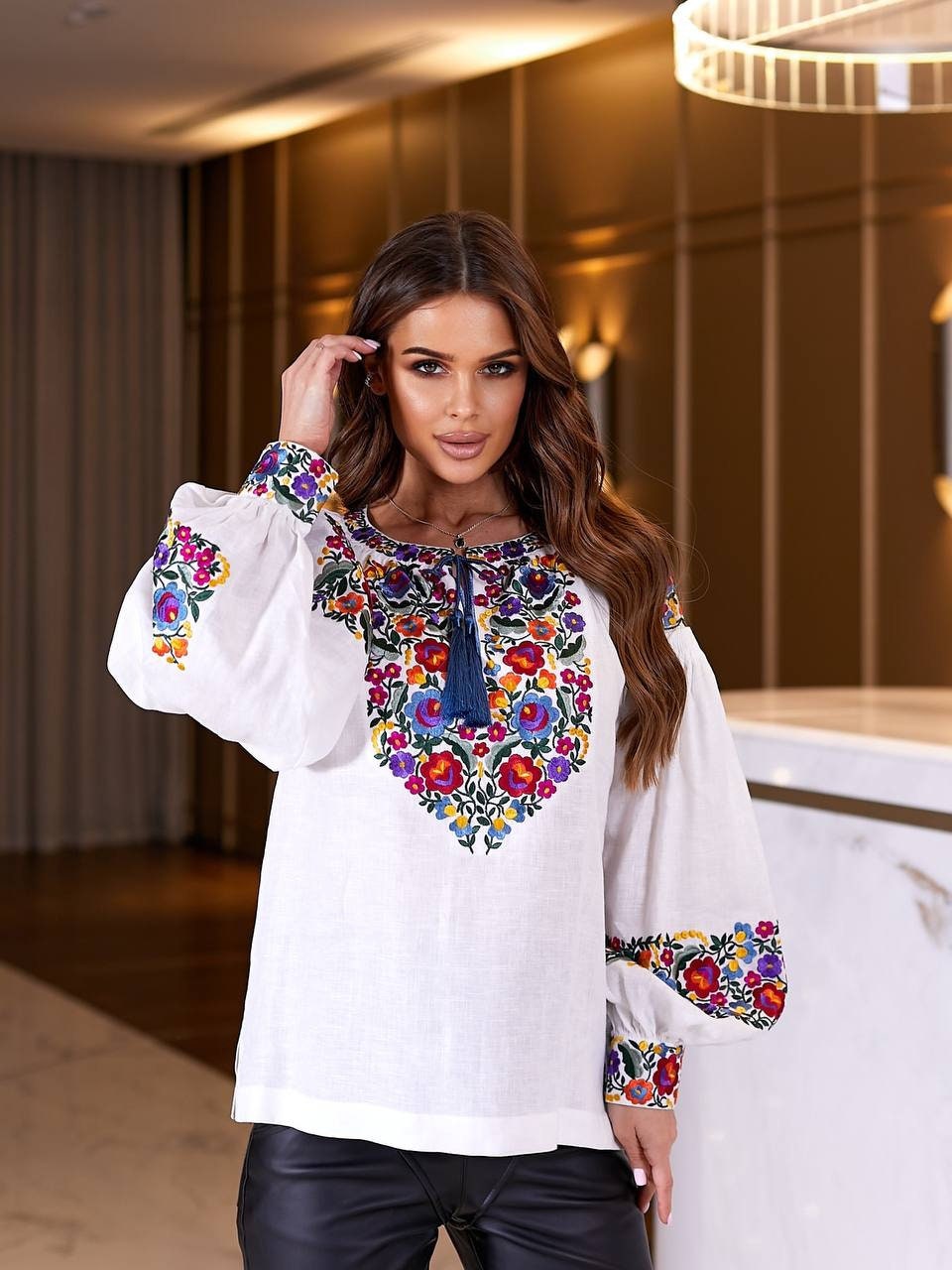 2025 White Ukrainian Vyshyvanka Blouse - Bohemian Embroidered Ethnic Shirt