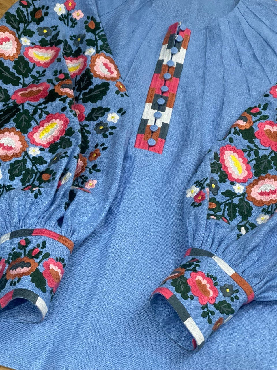 Dark Blue Linen Blouse - Ukrainian Vyshyvanka, Boho Embroidered Easter Style