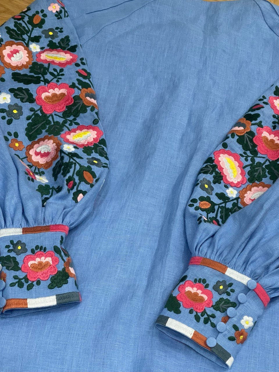 Dark Blue Linen Blouse - Ukrainian Vyshyvanka, Boho Embroidered Easter Style