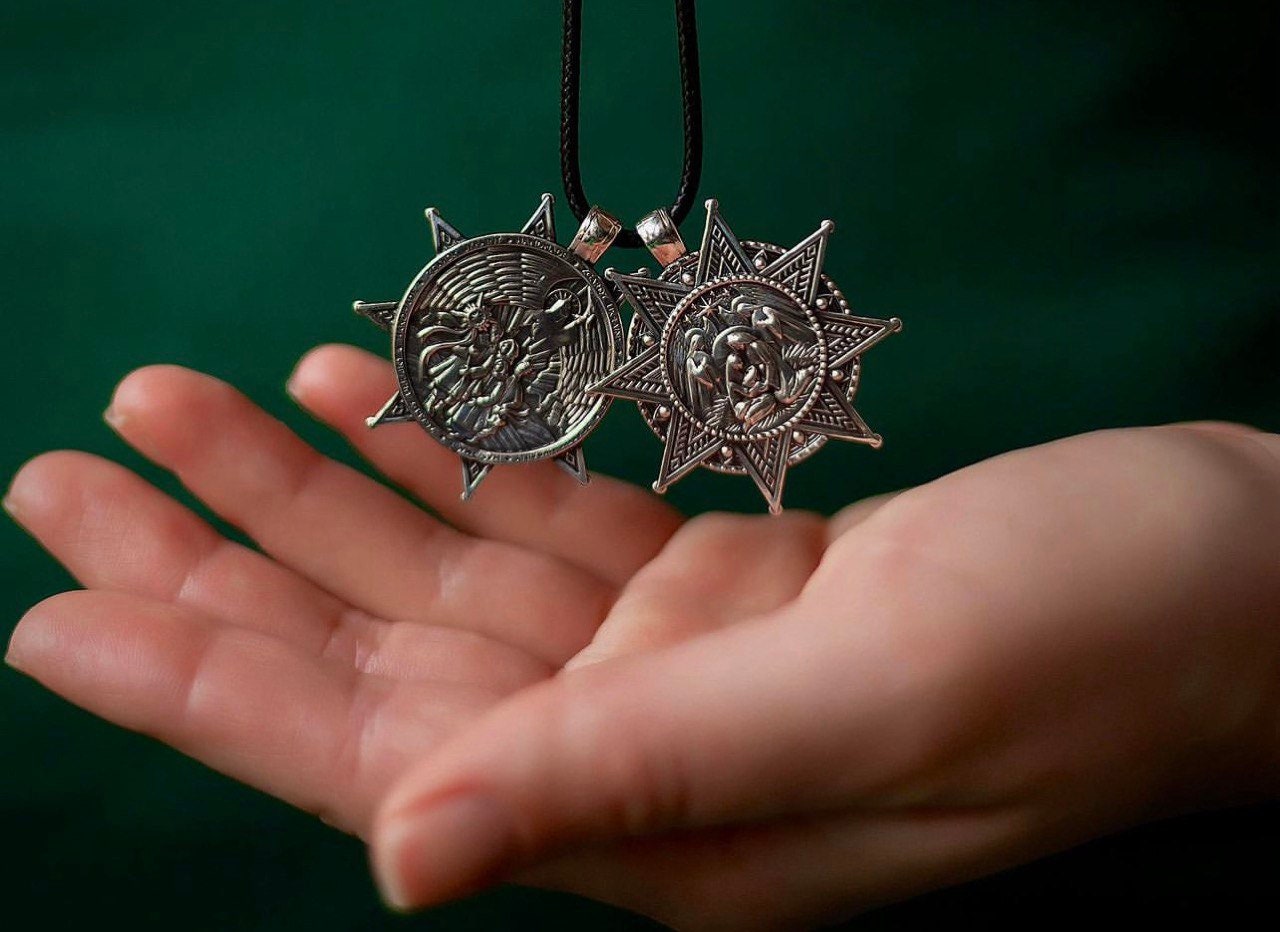 Ukrainian Dukach Christmas Star Pendant Necklace - Handmade Brass Ethnic Jewelry