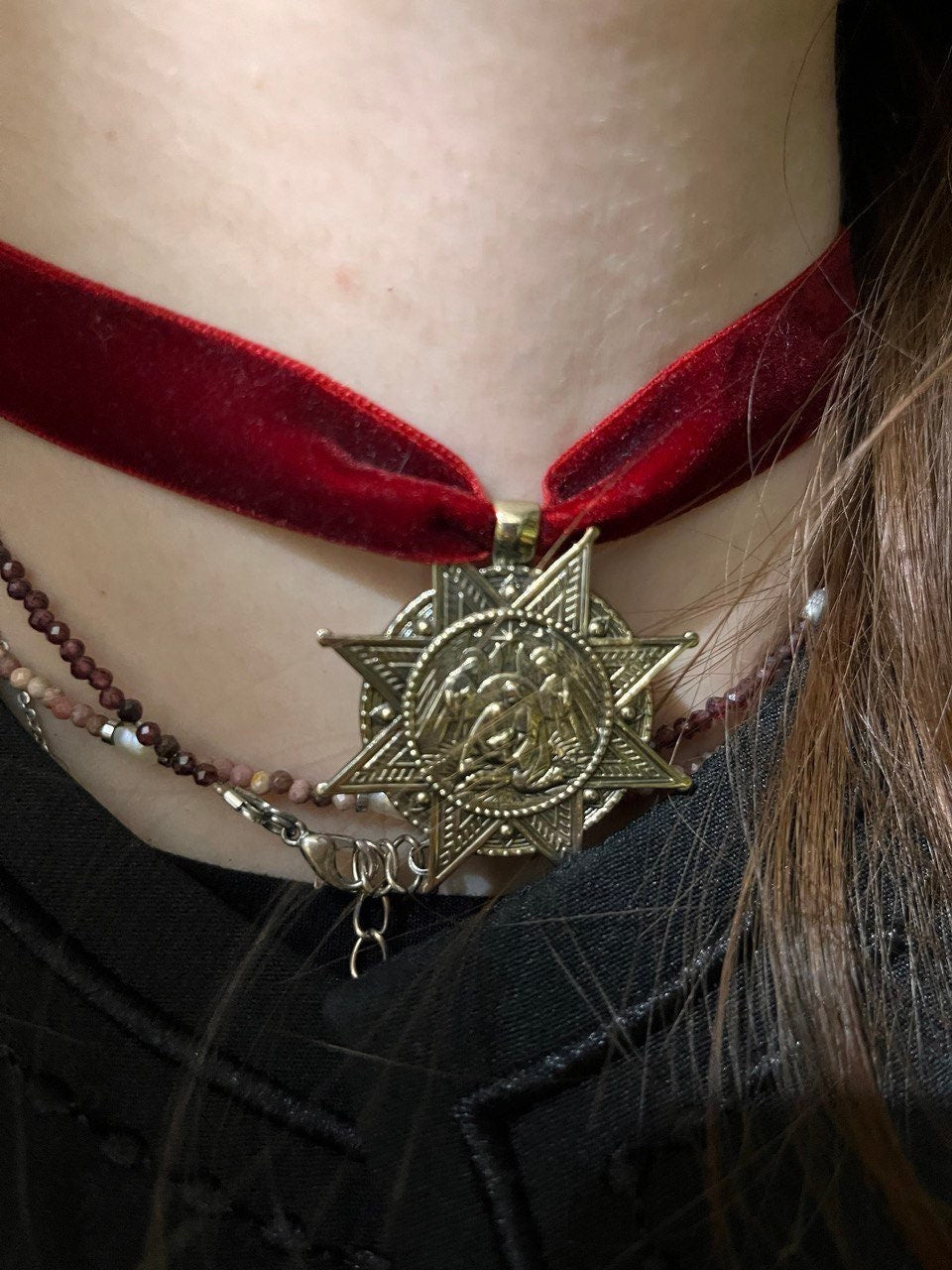 Ukrainian Dukach Christmas Star Pendant Necklace - Handmade Brass Ethnic Jewelry