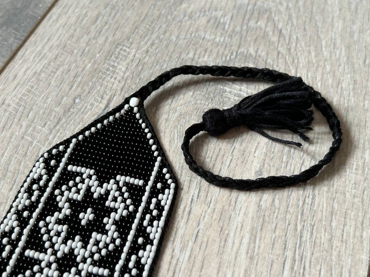 SYLYANKA Sokalska Necklace Handmade Black & White Ukrainian Beaded Jewelry
