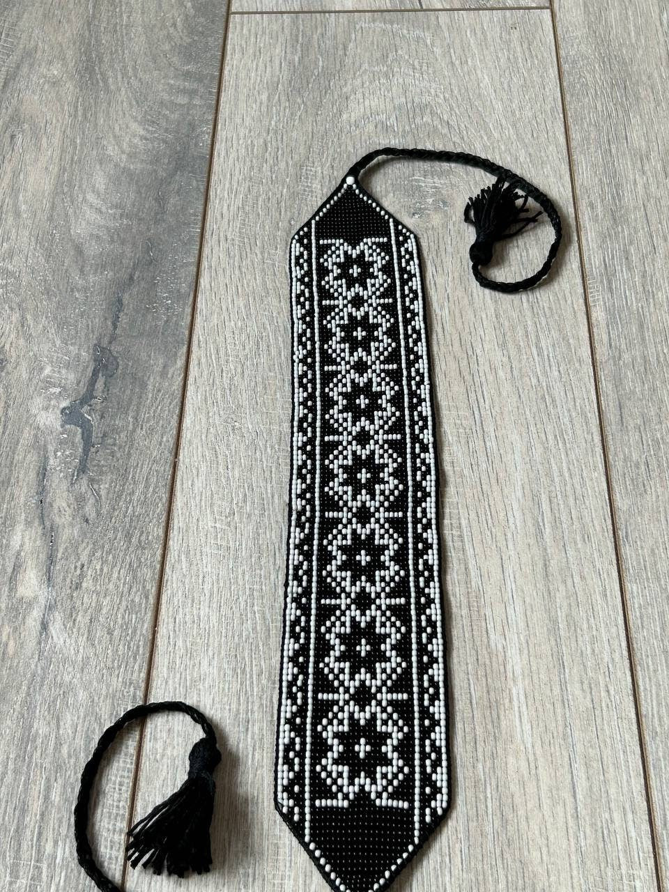 SYLYANKA Sokalska Necklace Handmade Black & White Ukrainian Beaded Jewelry