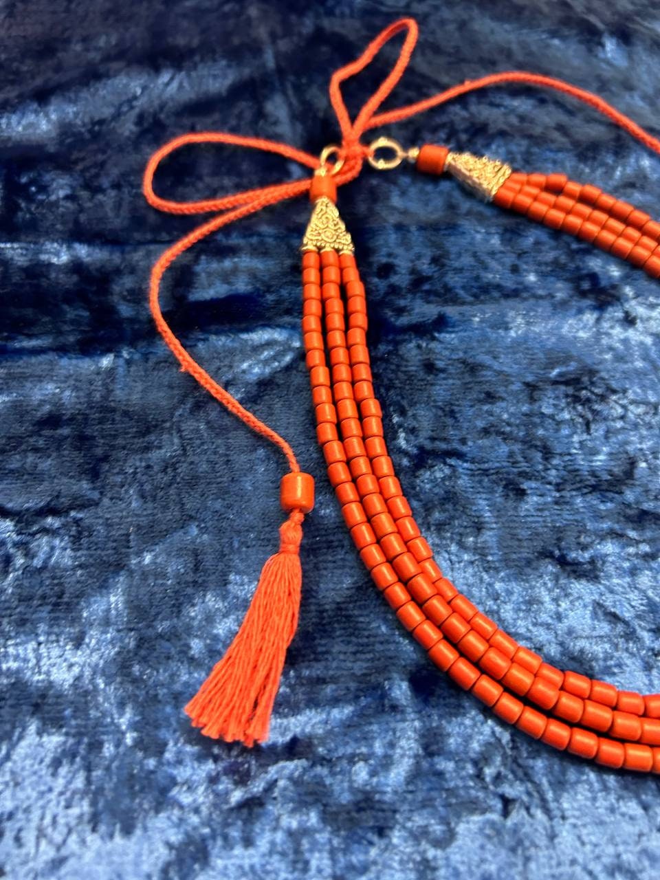 Red Ukrainian Traditional Ceramic Necklace with Antique Fireplace Beads - Ethnic Jewelry