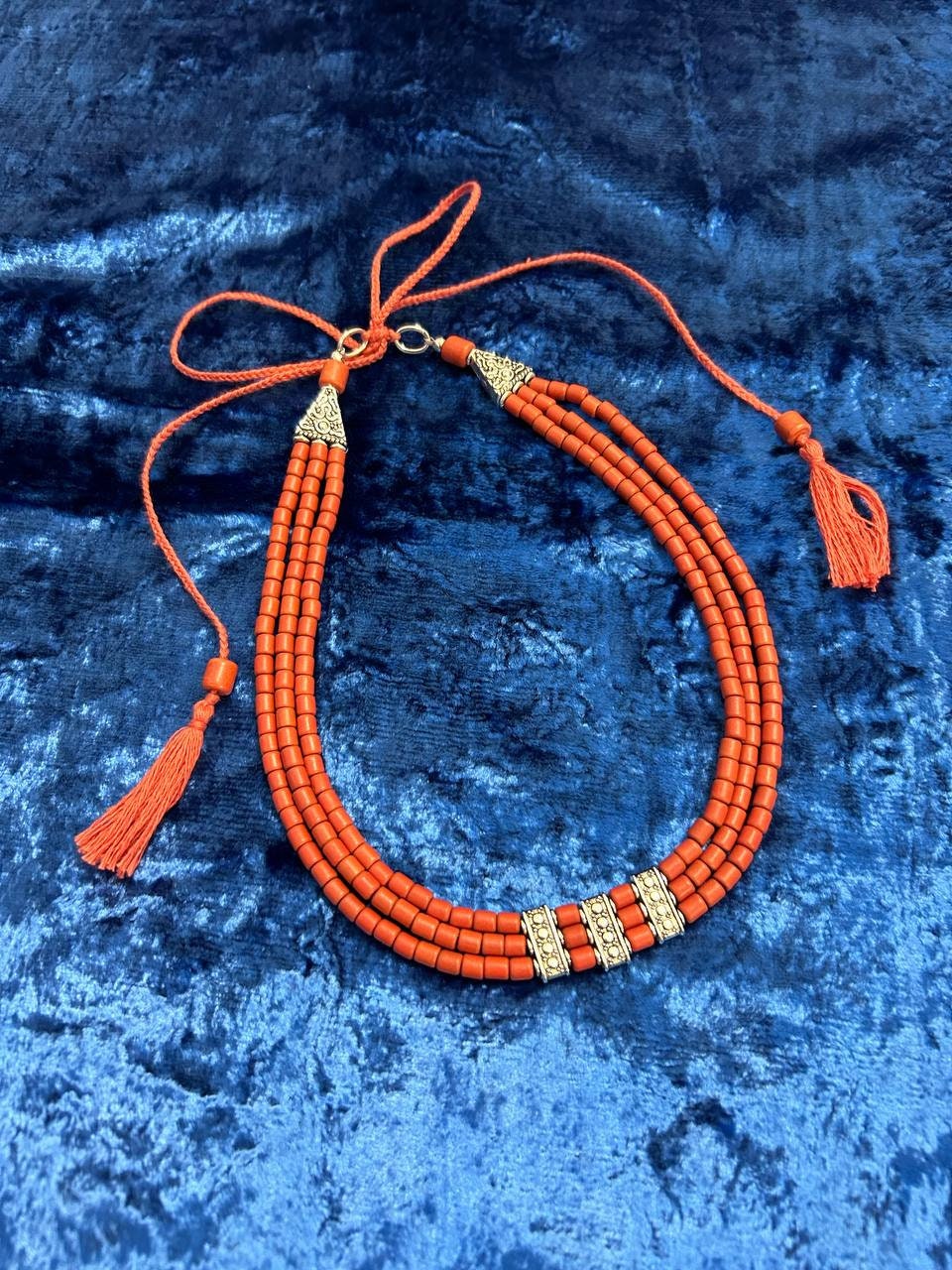 Red Ukrainian Traditional Ceramic Necklace with Antique Fireplace Beads - Ethnic Jewelry