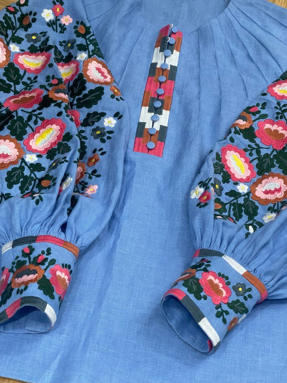 Dark Blue Linen Blouse - Ukrainian Vyshyvanka, Boho Embroidered Easter Style