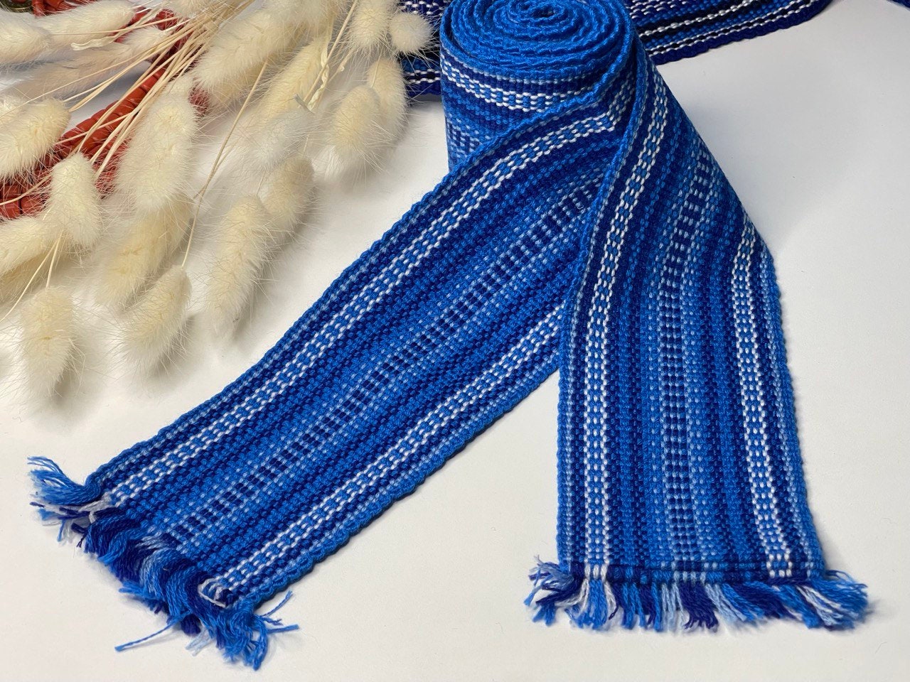 Blue Ukrainian Krajka Hutsul Woven Belt - Handcrafted Cossack Sash Waistband