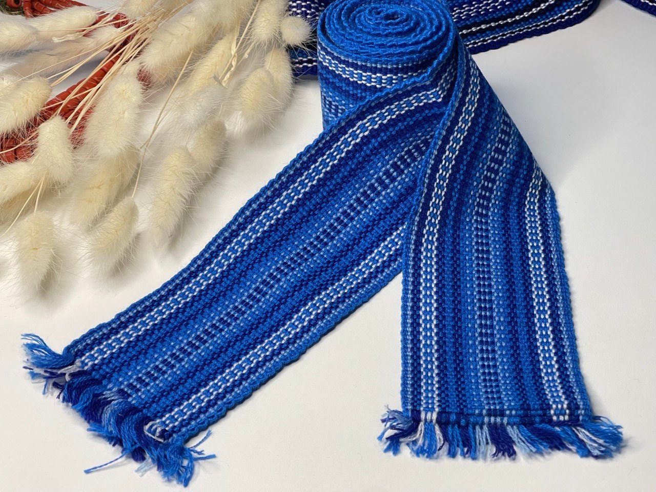 Blue Ukrainian Krajka Hutsul Woven Belt - Handcrafted Cossack Sash Waistband