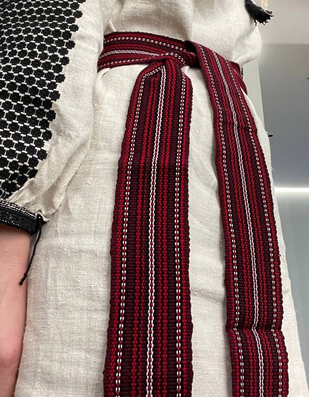 Red Ukrainian Krajka Hutsul Woven Sash Belt - Ethnic Slavic Kushak for Sharovary