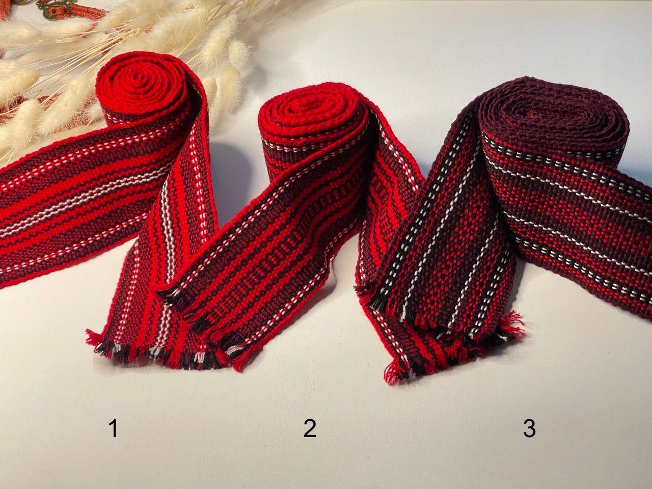 Red Ukrainian Krajka Hutsul Woven Sash Belt - Ethnic Slavic Kushak for Sharovary