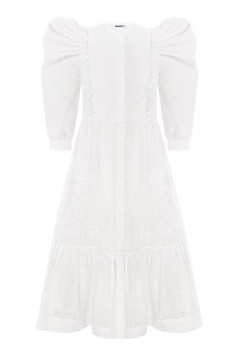 White Ukrainian Embroidered Linen Dress - Limited Edition Stylish Boho Design with Unique Embroidery