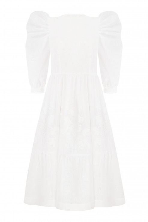 White Ukrainian Embroidered Linen Dress - Limited Edition Stylish Boho Design with Unique Embroidery