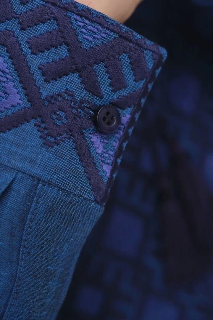 Men's Ukrainian Linen Vyshyvanka - Embroidered Blue Shirt