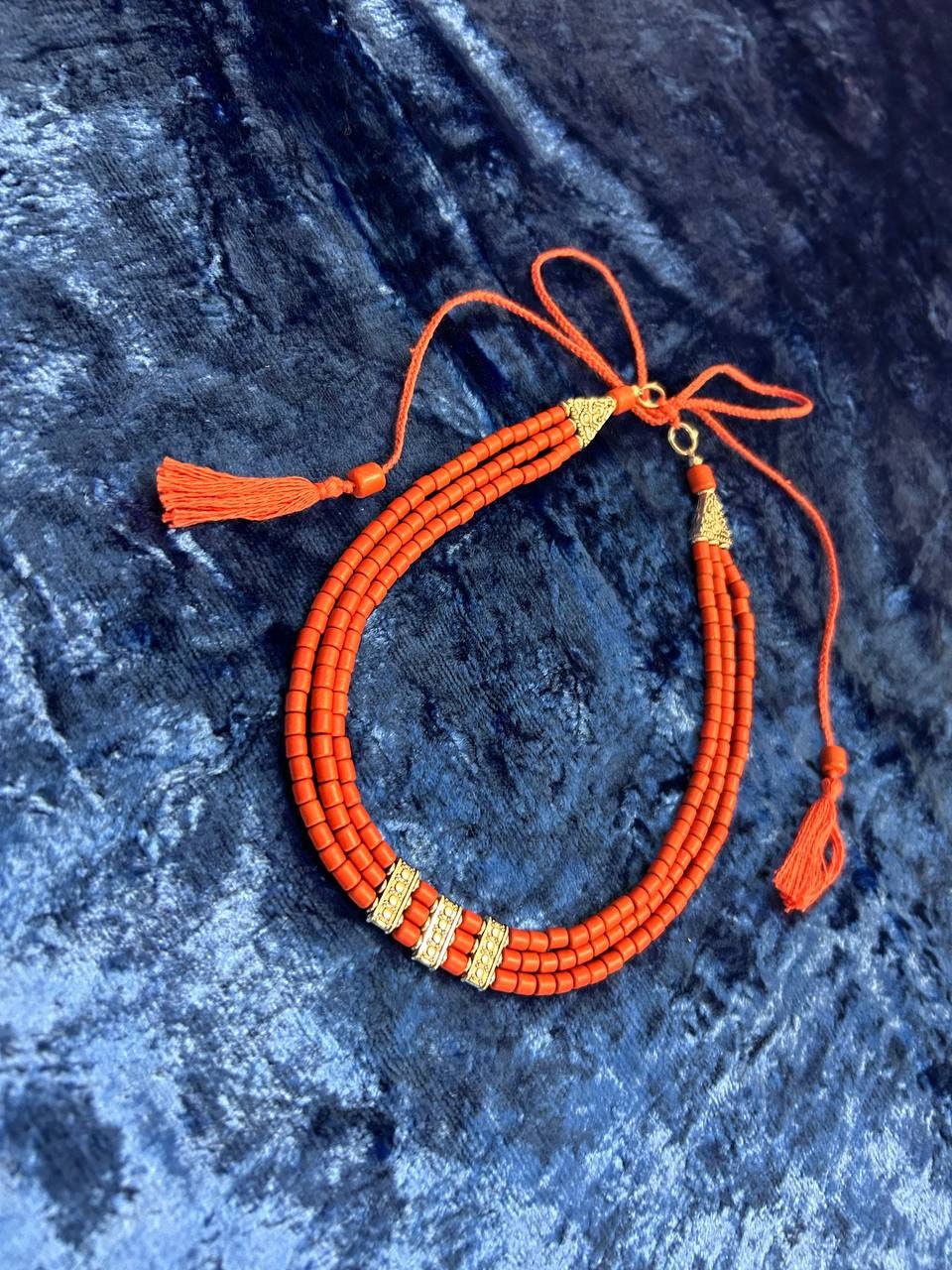 Red Ukrainian Traditional Ceramic Necklace with Antique Fireplace Beads - Ethnic Jewelry