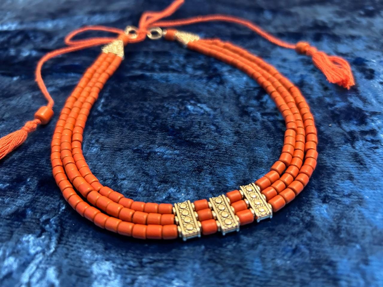 Red Ukrainian Traditional Ceramic Necklace with Antique Fireplace Beads - Ethnic Jewelry