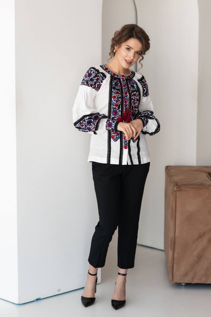 White Ukrainian Vyshyvanka Blouse | Red Embroidered Bohemian Ethnic Shirt