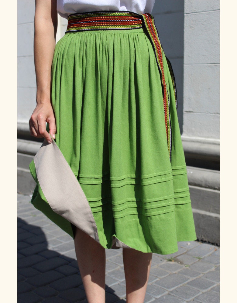 Rozmai Green Linen Vyshyvanka Skirt