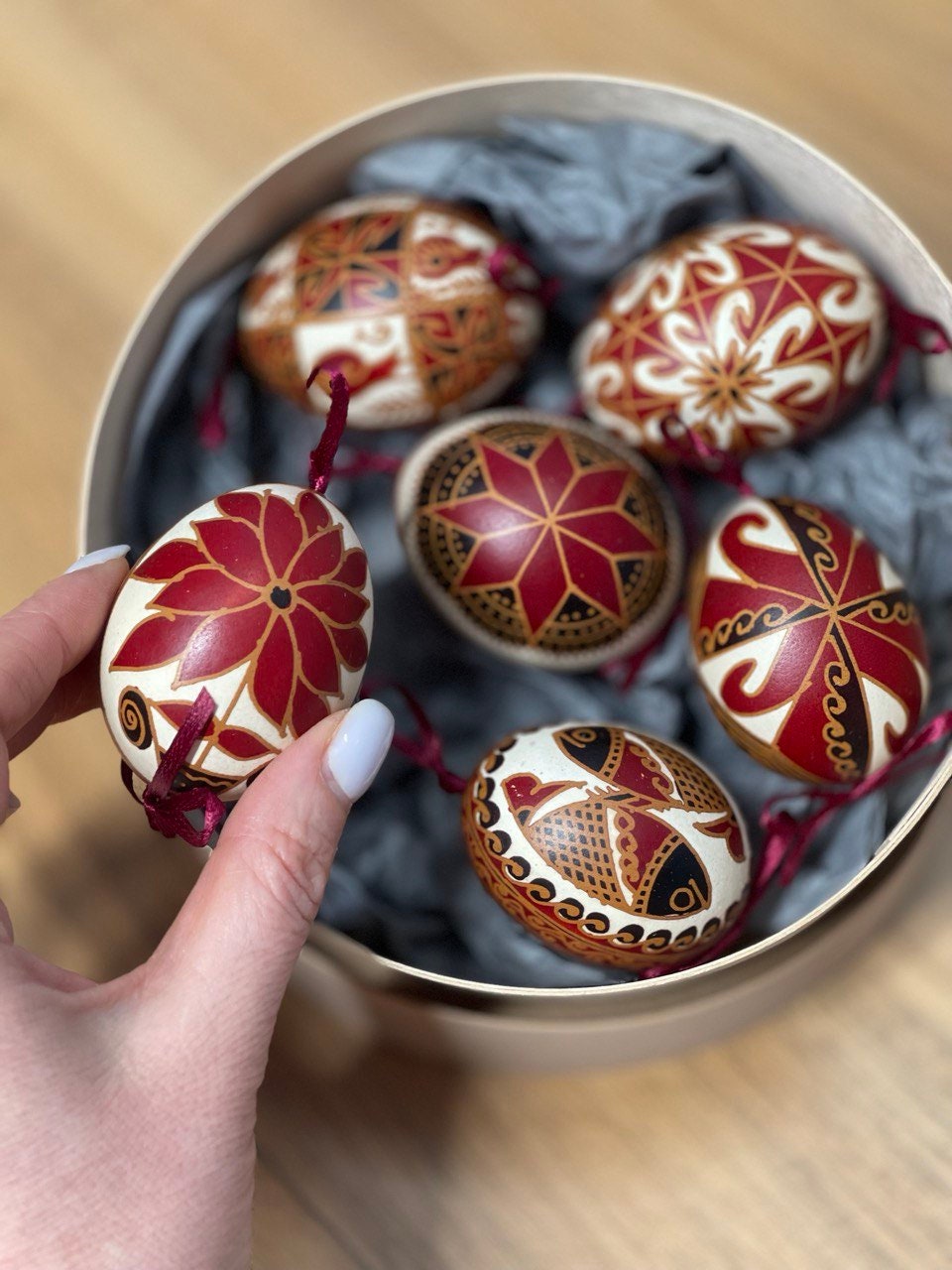 6 Handmade Ukrainian Pysanka Eggs - Traditional High Quality Easter Decor