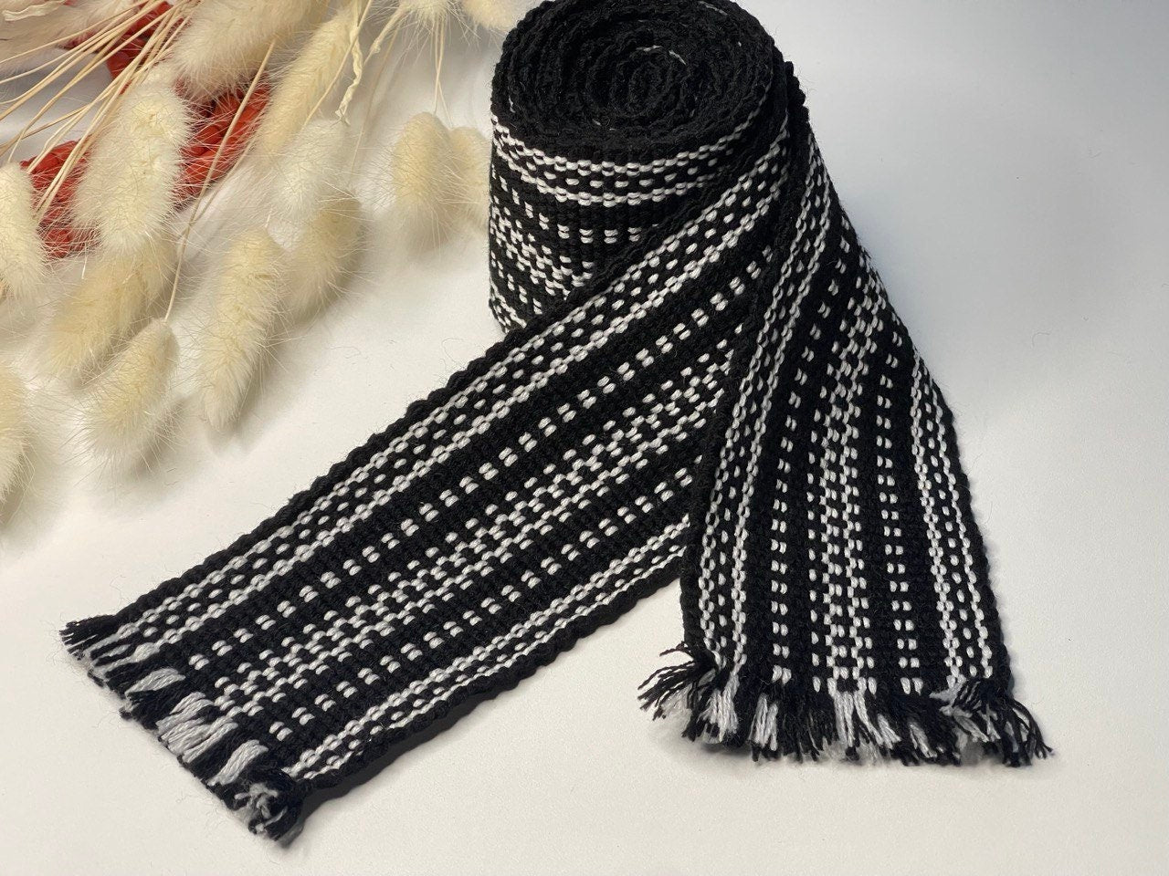 Black Ukrainian Krajka Hutsul Woven Ethnic Sash Belt