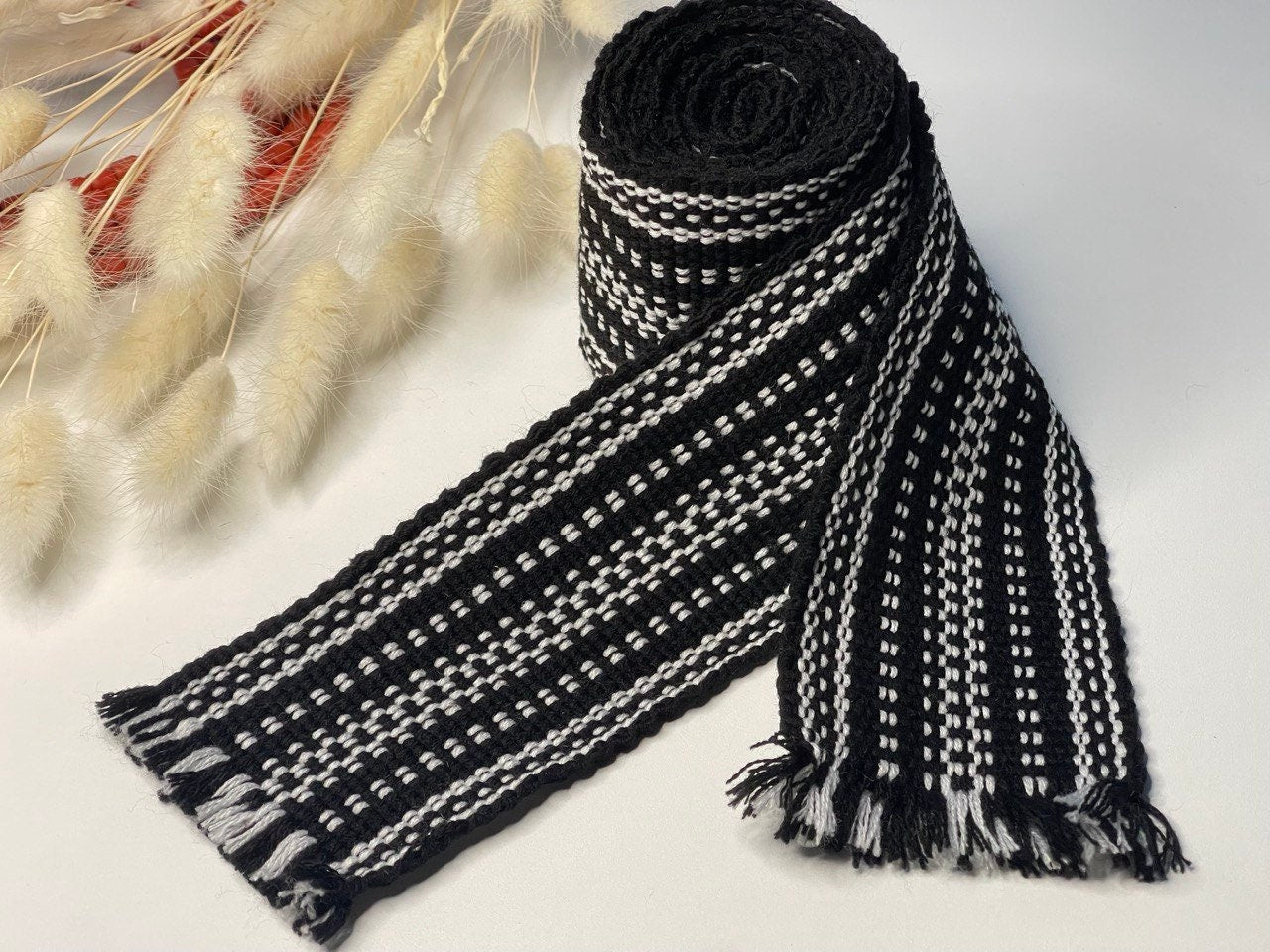 Black Ukrainian Krajka Hutsul Woven Ethnic Sash Belt