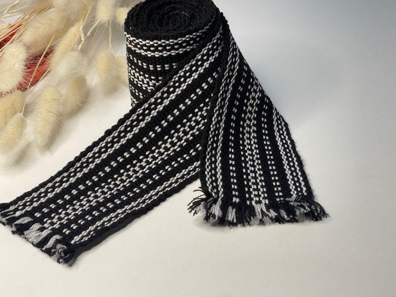 Black Ukrainian Krajka Hutsul Woven Ethnic Sash Belt