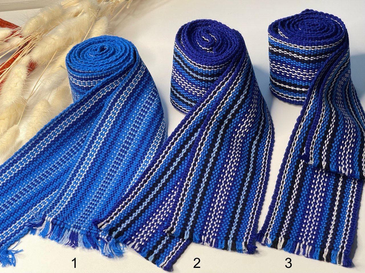 Blue Ukrainian Krajka Hutsul Woven Belt - Handcrafted Cossack Sash Waistband