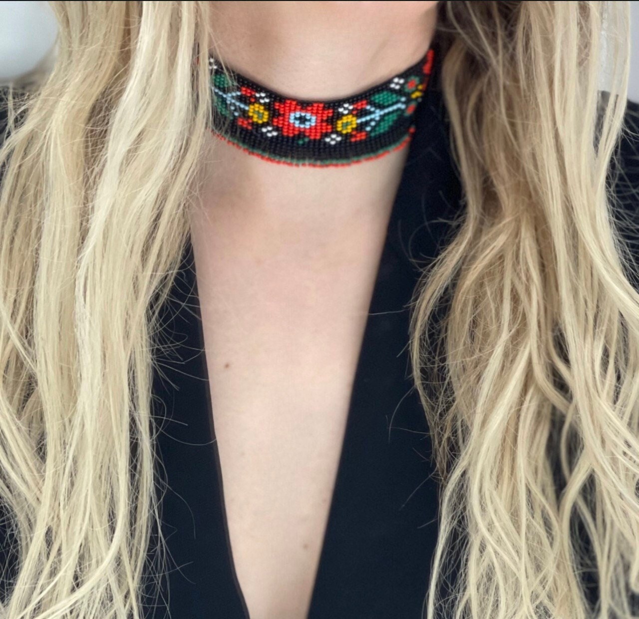 Ukrainian Sylyanka Seed Bead Necklace - Handmade Czech Vyshyvanka Collar