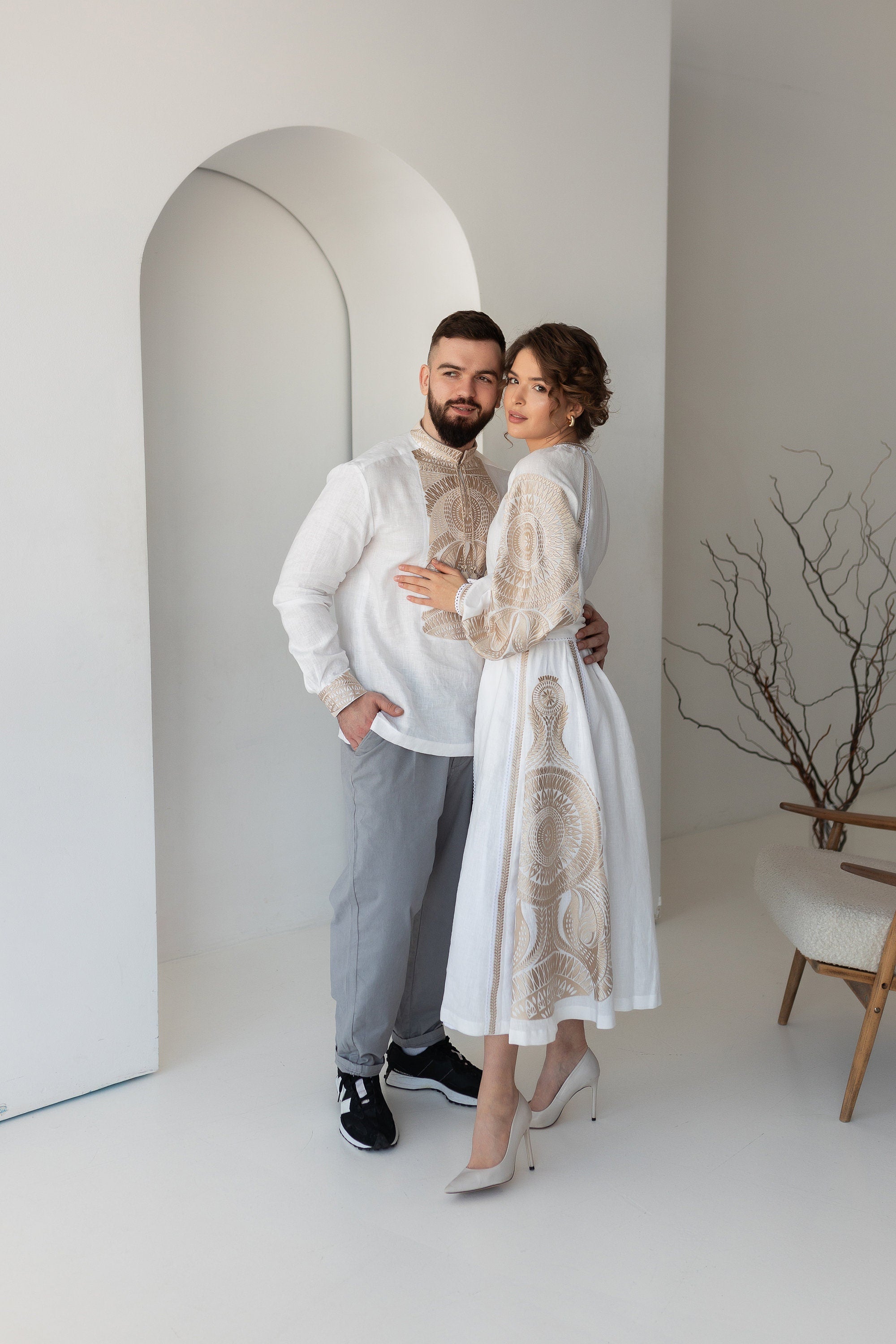 Beige Embroidered Ukrainian Vyshyvanka Shirt for Men