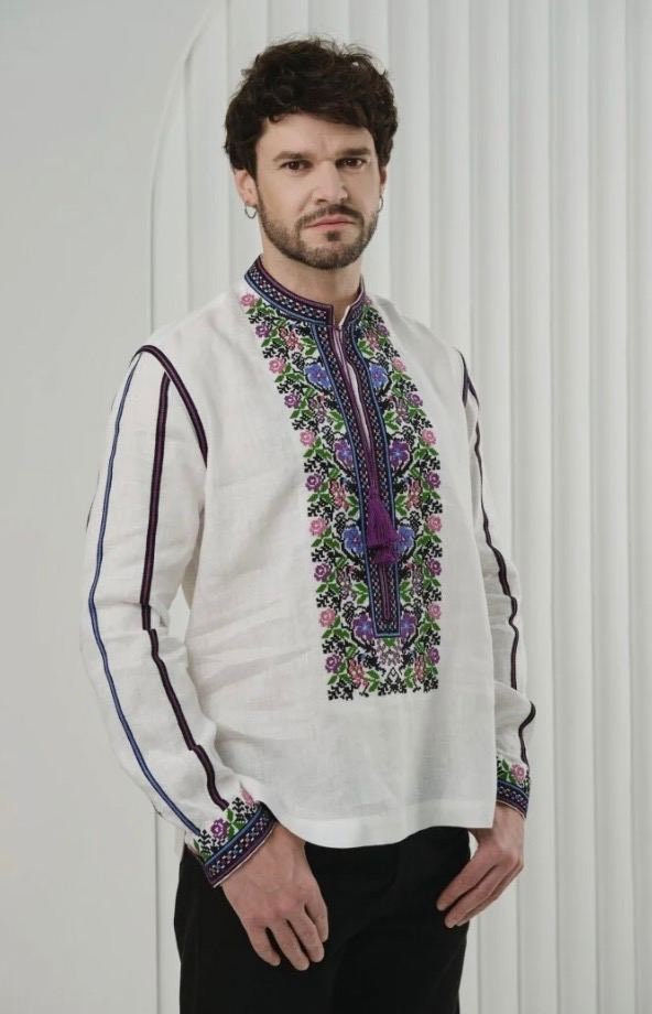 White Ukrainian Embroidered Vyshyvanka for Men - Stylish Borschivska Shirt