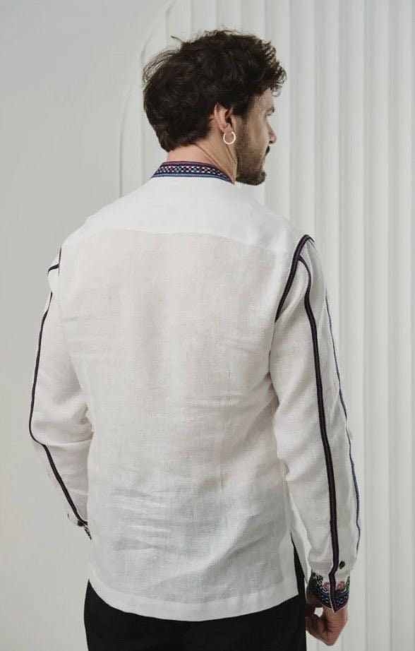 White Ukrainian Embroidered Vyshyvanka for Men - Stylish Borschivska Shirt