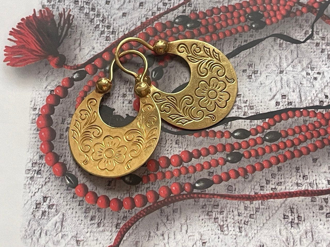 Gilded Crescent Moon Earrings | Handmade Silver Ukrainian Ethnic Jewelry