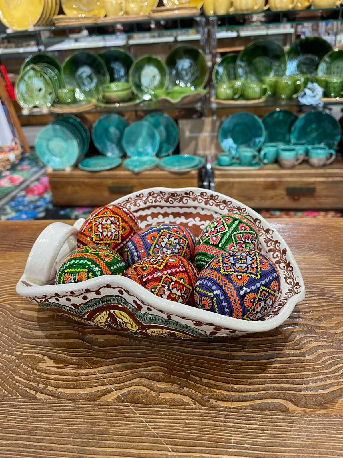 Hand-Painted Ukrainian Pysanky Wooden Easter Eggs Set of 6 - Traditional Souvenir Ornament