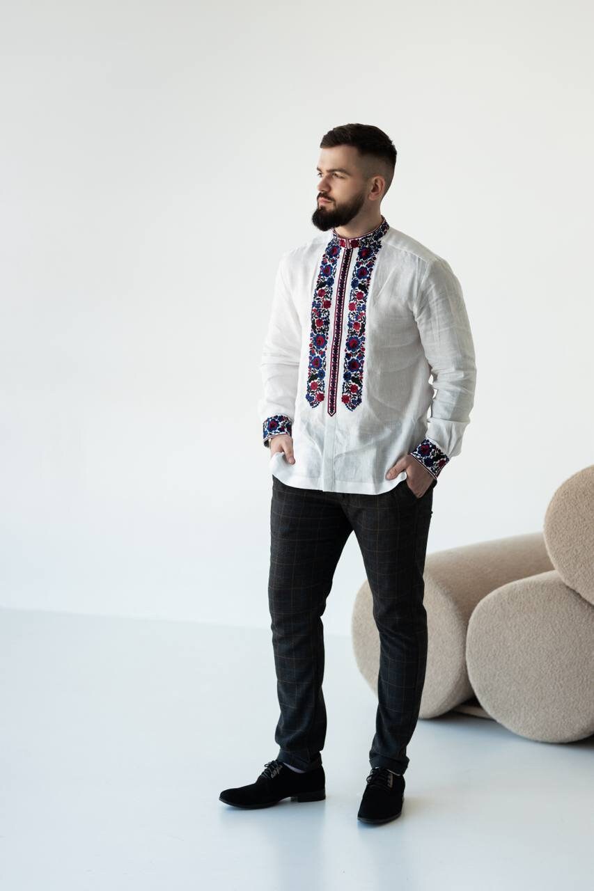 White Embroidered Ukrainian Vyshyvanka Shirt for Men