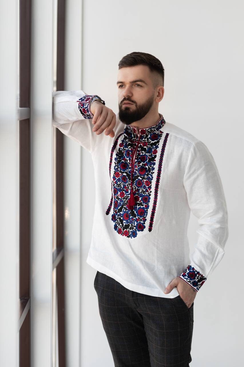 White Embroidered Ukrainian Vyshyvanka Shirt for Men