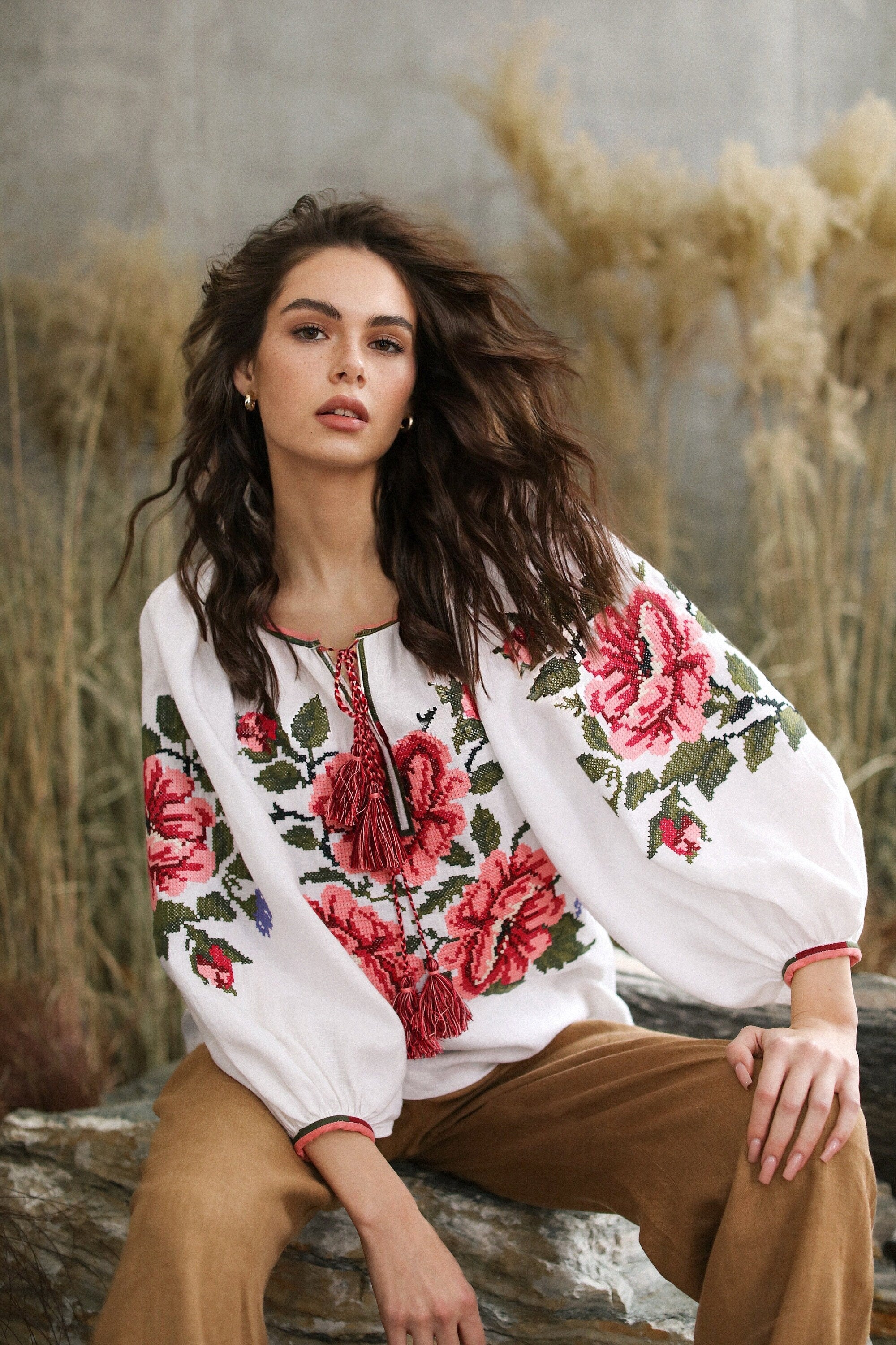 White Embroidered shirt Ukrainian Vyshyvanka Blouse - Bohemian Top for Women