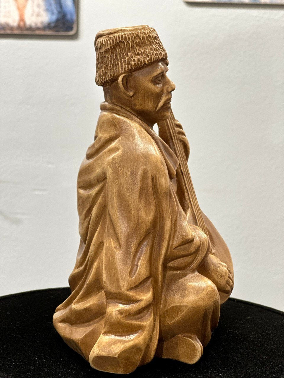 Handmade Wooden Bandurist Statue – Ukrainian Linden Wood Figurine for Weddings and Special Occasions