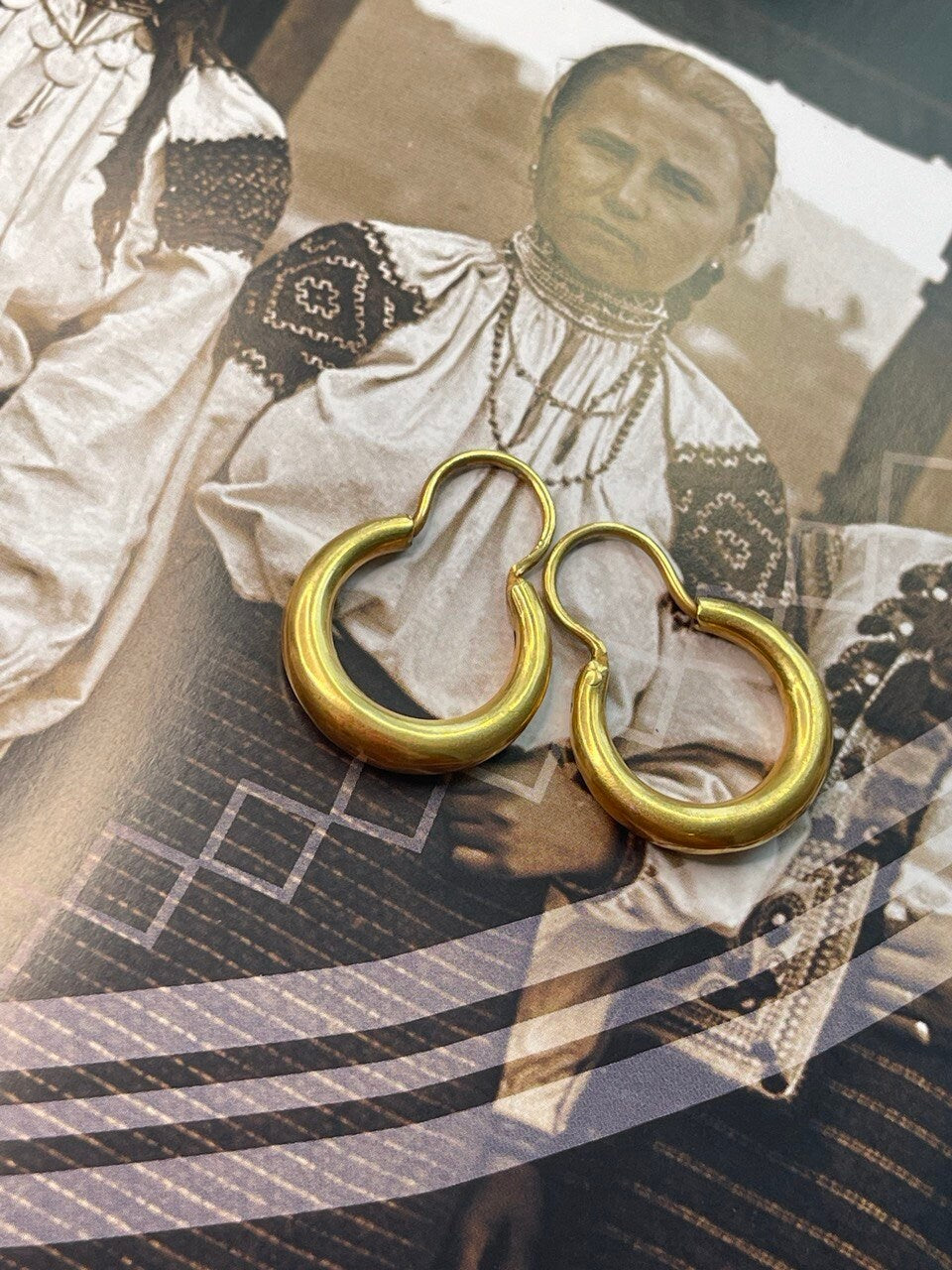 Gilded Crescent Moon Silver Earrings | Handmade Ukrainian Ethnic Jewelry