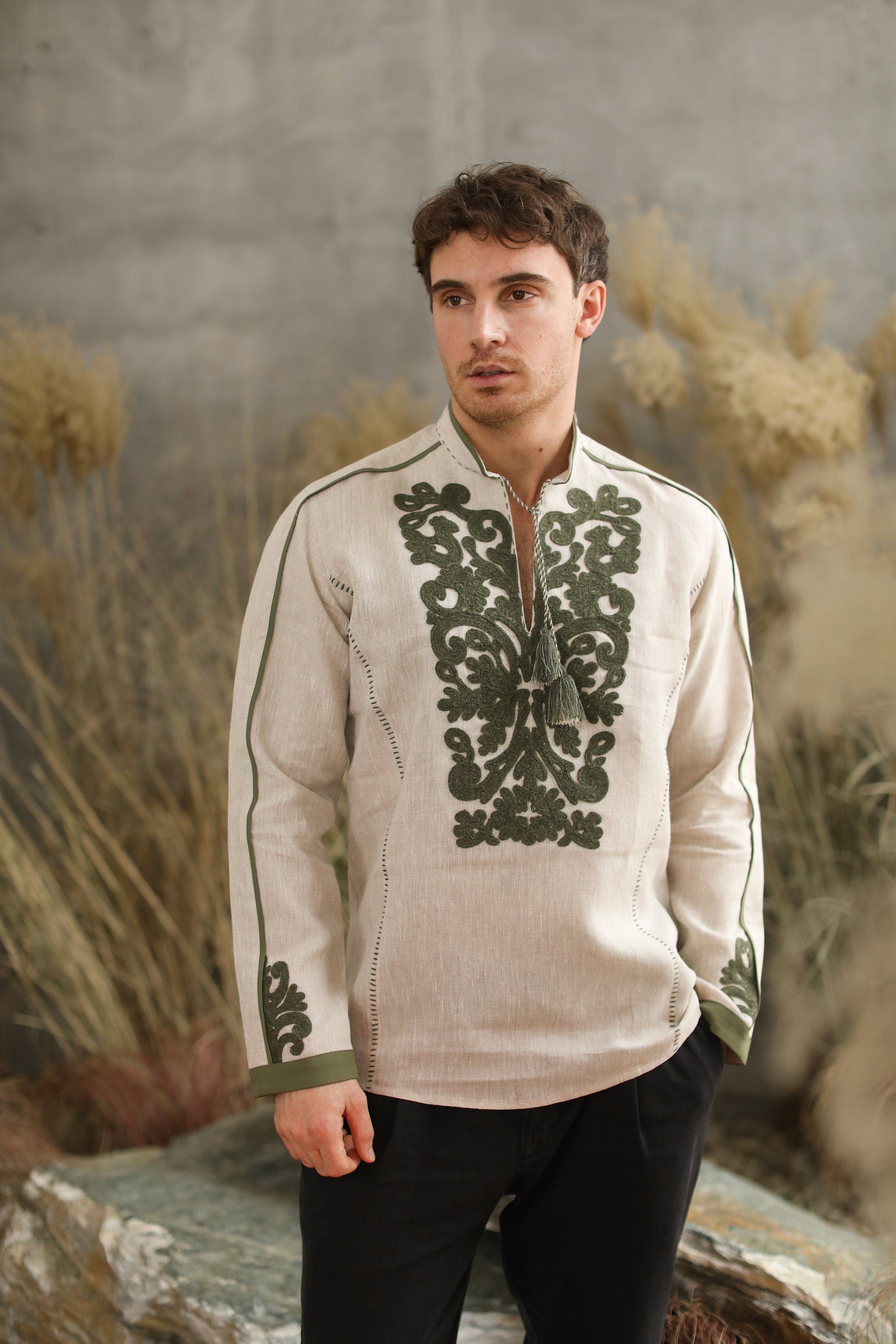 Men's Ukrainian Embroidered Shirt - Traditional White Shirt for Easter