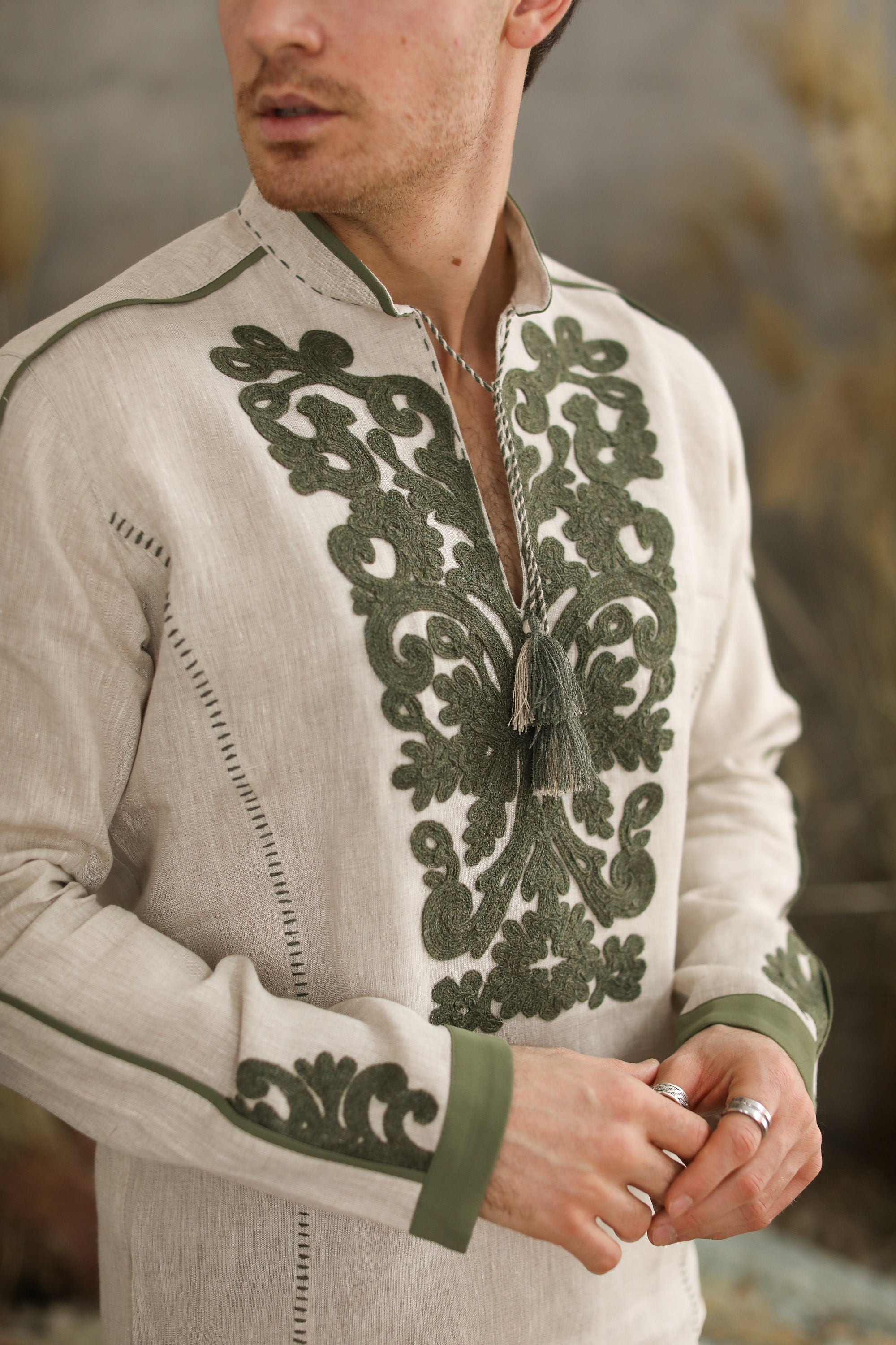 Men's Ukrainian Embroidered Shirt - Traditional White Shirt for Easter