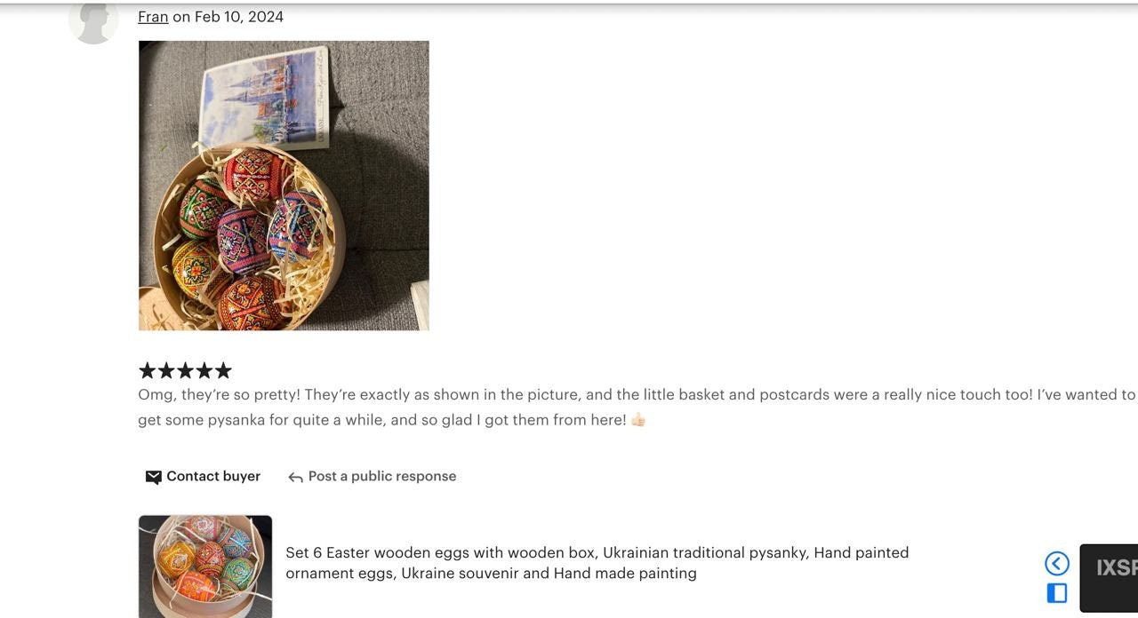 Handmade Ukrainian Pysanky Set: 6 Wooden Eggs in Decorative Box - Christmas Ornament Souvenir