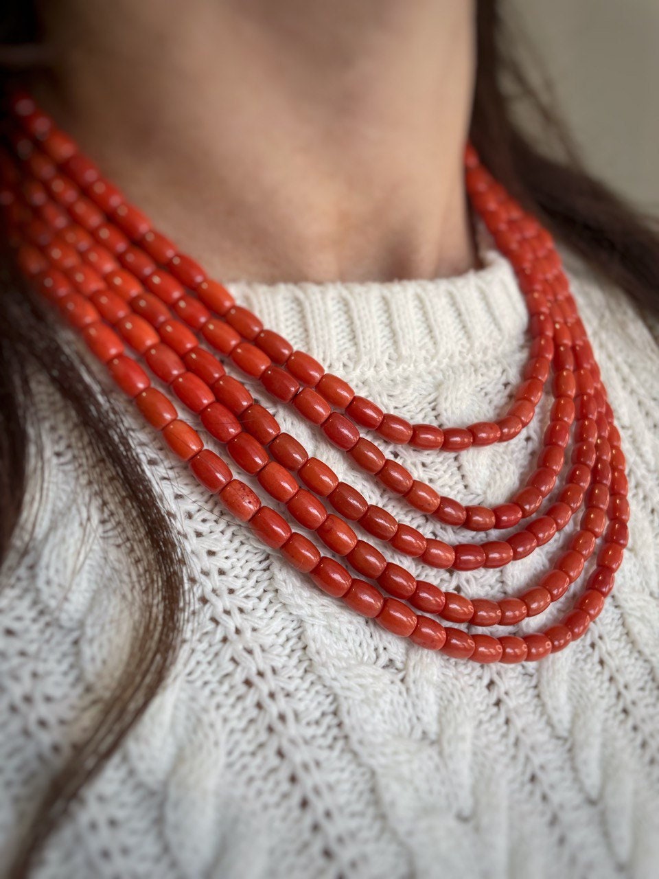 Red Ukrainian Traditional Coral Beaded Necklace for Women
