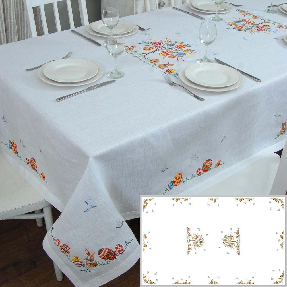 Embroidered Linen Tablecloth 240x140 cm - Ukrainian Easter Decor